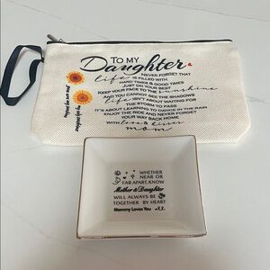 Mother Daughter Sentiment Make Up Pouch and Jewelry Dish